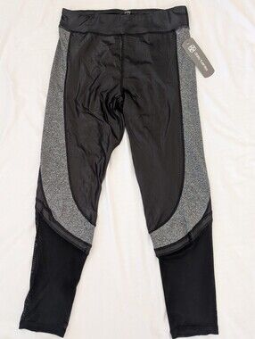 NWT Daisy Fuentes Metallic Shimmer Black & Gray Athletic Capri Leggings Size XL